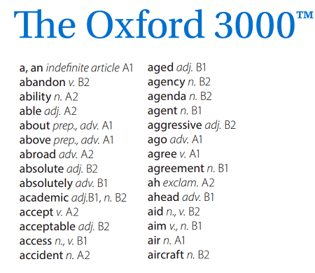 مثالی از لیست 3000 واژه پرتکرار آکسفورد